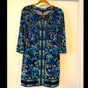 BCBG geometric blue print 3/4 sleeve dress